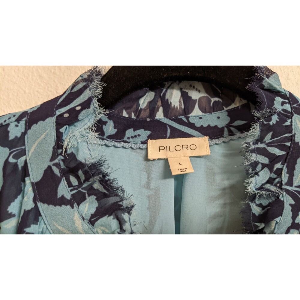 Anthropologie Pilcro Tavi Blue Buttondown Floral Blue Viscose Blouse Large - Picture 7 of 14